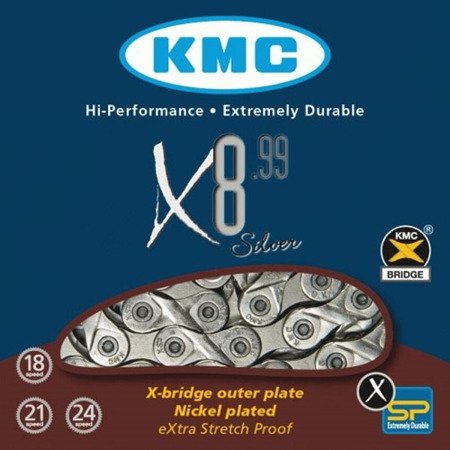 KMC X8.99 łańcuch 8 rzędowy 116 ogniw srebrny