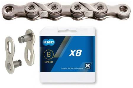 KMC X8 łańcuch 8 rzędowy 114 ogniw + SPINKA SREBRNY
